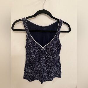 Brandy Melville Navy and White Floral Tank Top